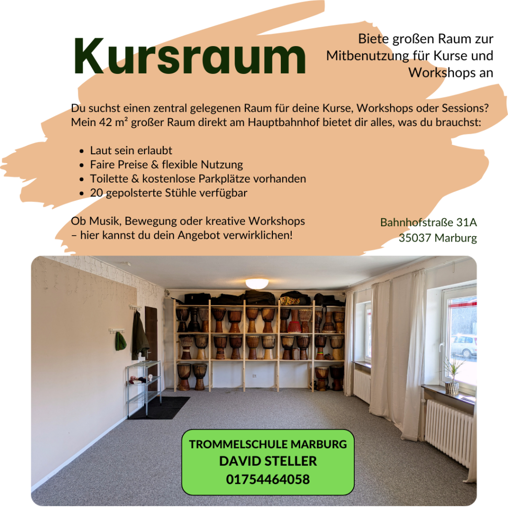 Kursraum Musikerunterricht Workshops mieten Marburg